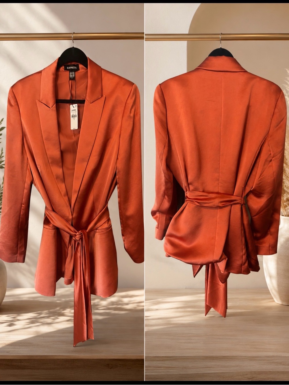 Express Satin Belted Blazer in Rust